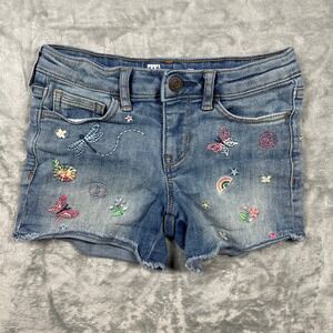 Gap Kids Girls Denim Midi Shorts Rainbow Butterfly Dragonfly Embroidery Size 7
